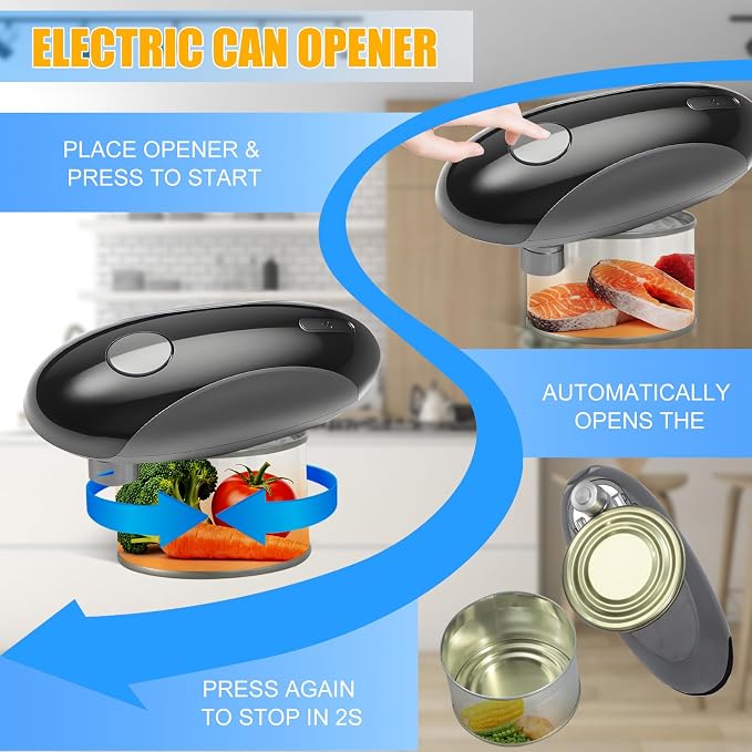 Electric Can Opener,One-Touch Safety Auto Can Opener,Smooth Edge,Hands Free Can Opener,Food Safety,Kitchen Gadgets,Battery Operated,Electric Can Opener for Seniors & Arthritis