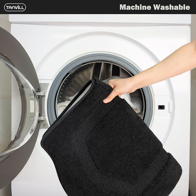 Bathroom Rug Mat, Extra Soft Absorbent Washable Bath Rug, Non-Slip Bath Mats for Bathroom, Tub and Shower, Black, 24×36