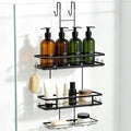 OMAIRA Over The Door Shower Caddy Hanging, 3-Tier Shower Organizer Hanging with 8 Hooks & Soap Holder, Height-Adjustable Rustproof Bathroom Shelf for Shower Door, No Drilling Storage Rack, Black
