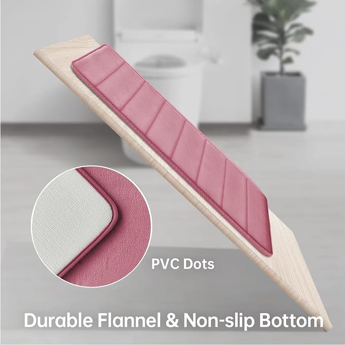 Pink Memory Foam Bath Mat Set, Bathroom Rugs for 3 Pieces, Toilet Mats, Soft Comfortable, Water Absorption, Non-Slip, Thick, Machine Washable, Easier to Dry for Floor Mats Pink Bathroom Sets