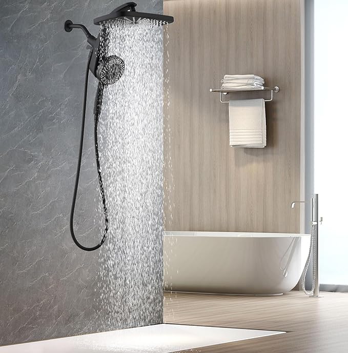 BOZYBO Rain Shower Head with Handheld: High Pressure Shower Heads with Handheld Spray Combo, 12" Rainfall Shower Head and 9 Sprays Hand Showerheads with Magnetic Docking and Power Jets, Matte Black
