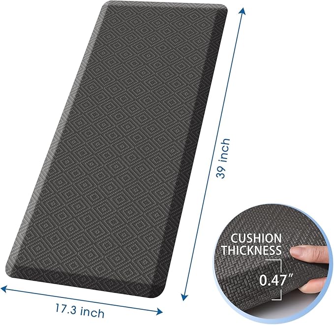 Mattitude Kitchen Mat Cushioned Anti-Fatigue Floor Mat Water Resistant Non-Slip Mats and Rugs Standing and Comfort Desk Mats for House Sink Office Laundry (Dark Grey, 17.3"x39")