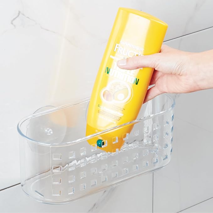 iDesign Hanging Suction Shower Caddy Basket for Bathroom Storage, Set of 2, Clear, Made in USA
