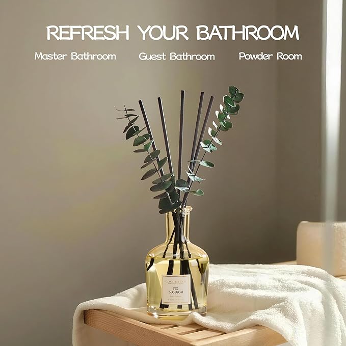 COCORRÍNA Fig Blossom Reed Diffuser – 6.76 oz Essential Oil with 8 Reeds & Real Eucalyptus Sticks, Home Fragrance for Bedroom or Bathroom Décor