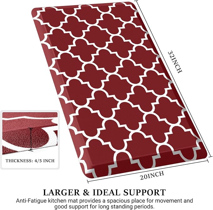 WISELIFE Anti Fatigue Floor Mat - 4/5 Inch Thick Kitchen Mat Non Slip Waterproof Heavy Duty Ergonomic Comfort Mat Durable for Home, Office, Sink, Laundry,(20" x 32", Red)