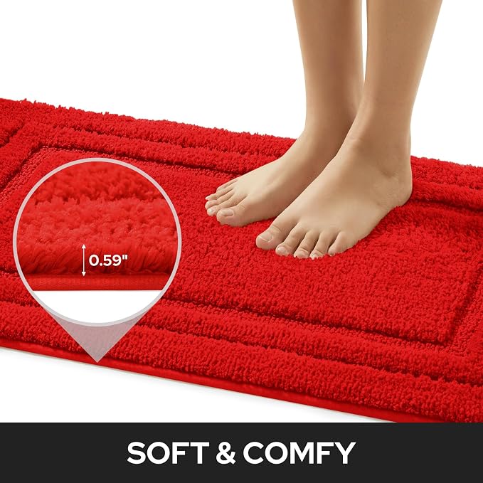 HOMEIDEAS Bathroom Rugs Sets 2 Piece, Super Soft and Absorbent Non Slip Microfiber Machine Washable Bath Mat Set (20" x 32" + 16" x 24", Red)