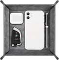 SITHON Valet Tray Desktop Storage Organizer – Premium PU Leather Catchall Bedside Vanity Tray Nightstand Caddy Holder for Remote Controller, Keys, Phone, Wallet, Coin, Jewelry (Gray)