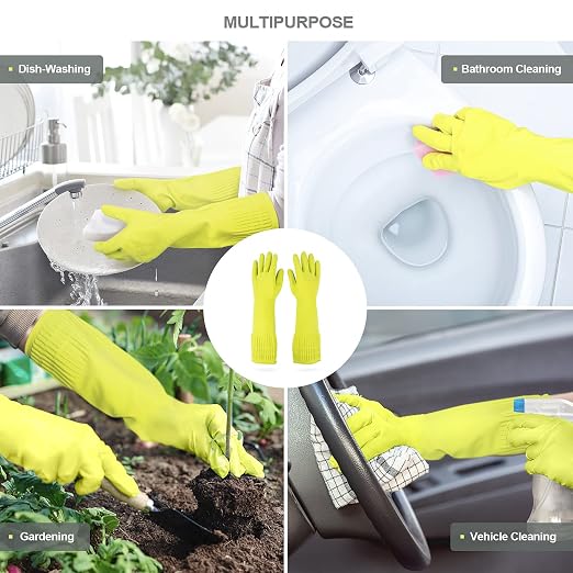 DABOGOSA Mamison 2 Pairs Reusable Waterproof Household Dishwashing Cleaning Rubber Gloves, Non-Slip Kitchen Glove (Green, Large (Pack of 2))