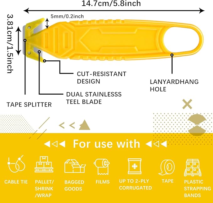 Therwen 8 Pcs Safety Box Cutter Knife of Stainless Steel Concealed Blade Package Opener with Tape Splitter for Carton Cardboard Wrap Letter Work Bag Straps Film Utility Tool (Multicolor)