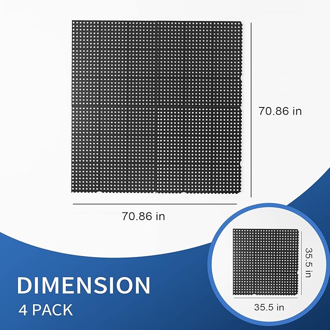 ROVSUN Rubber Floor Mat with Holes, Anti-Fatigue/Non-Slip Drainage Mat, for Industrial Kitchen Restaurant Bar Bathroom Utility Garage Pool Entry Door Mat, Indoor (36'' x 36'' Black 4Pcs)