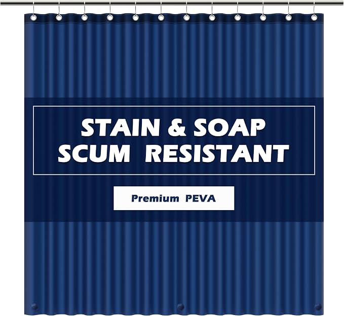 EHZNZIE Navy Blue Shower Curtain Liner 72x72, PEVA Waterproof Bath Curtain, No Chemical Smell, 3 Weighted Magnets, Durable with Rustproof Metal Grommets