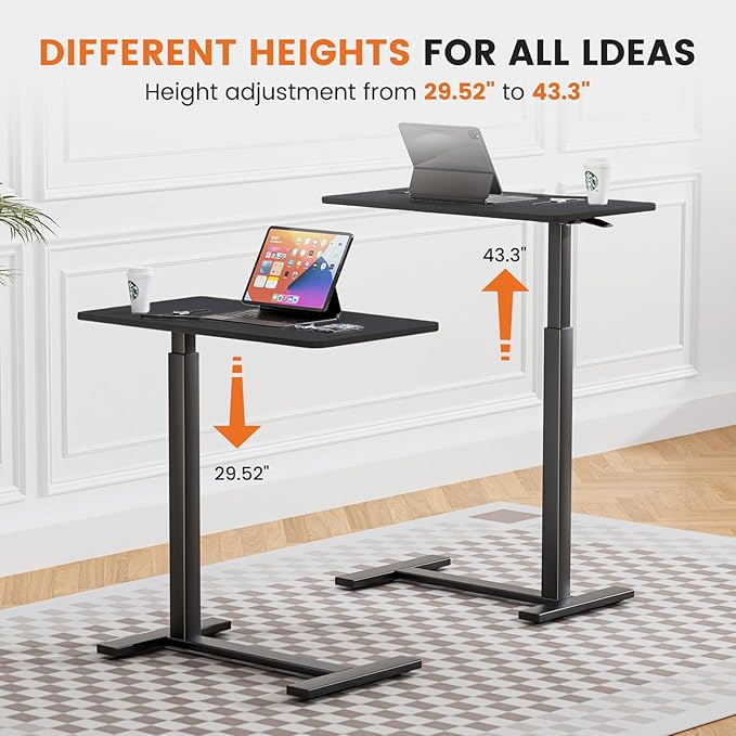 Sweetcrispy Overbed Bedside Table with Wheels Adjustable Hospital Home Use Rolling Laptop Mobile Standing Space Saving Durable Frame Side Storage Shelf Easy Assembly, Black