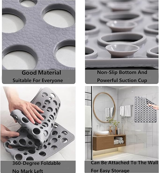 Casa and Beyond Shower Mat,Non Slip Bath Mat and Shower Mat with Suction Cups and Drain Holes,Bathroom Mat Easy to Clean Soft Machine Washable,Bathtub Mat Easy Dry&Cut (Pink,28" x 28"(Rectangular))