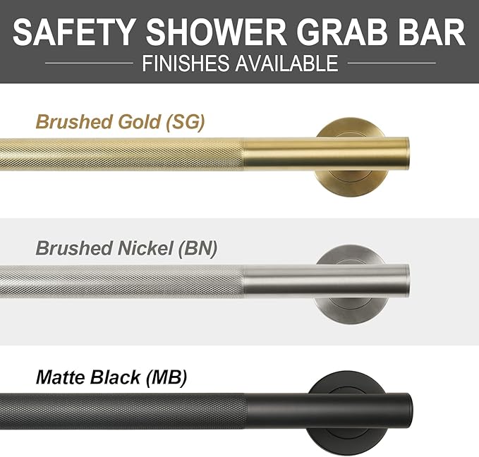Lava Odoro Shower Grab Bars, 18" Stainless Steel Bathroom Safety Grab Bar, Upgrade Anti-Slip Knurling Shower Grab for Bathtub, Shower Handle for Elderly and Handicap, ADA Compliant, Brushed Nickel