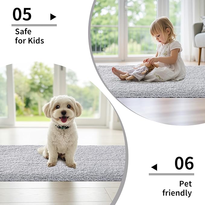 Disolla Bathrom Runner Rug 24x70 - Extra Large Soft Plush Bath Mat, Thick Long Non-Slip Shaggy Floor Mat, Ultra-Absorbent for Master Bathroom Vanity, Silver Grey