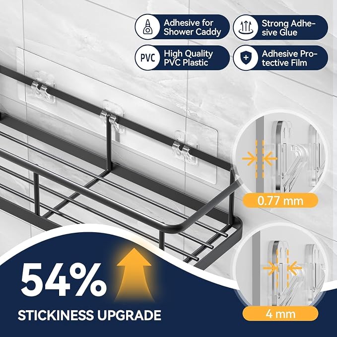 YASONIC 14-Pack Shower Caddy Adhesive Replacement - Transparent Shower Adhesive Strips, No Drilling Hooks for Bath Storage Shelves, Kitchen Racks, Basket & Soap Holder