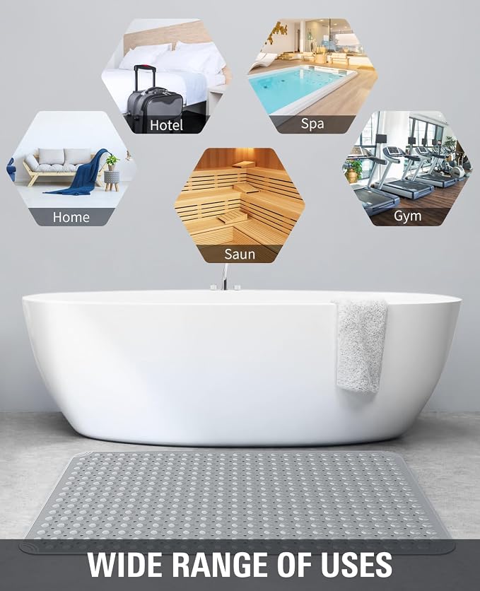 Yolife Extra Large TPE Shower Mat, 47.2" L x 31.5" W Anti Slip Bath Mat with Drain Holes and Suction Cups, Large Size Mat More Suitable for Shower Stall, No Odor, Heavy Mat