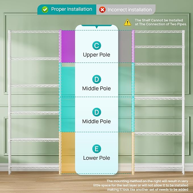 SINGAYE Shelf Wire Shelving Adjustable Storage Shelves Rack Standing Units for Kitchen Closet Laundry Bathroom Organizers Metal Pantry Narrow Mesh Gaps 14" D x 24" W x 72" H White