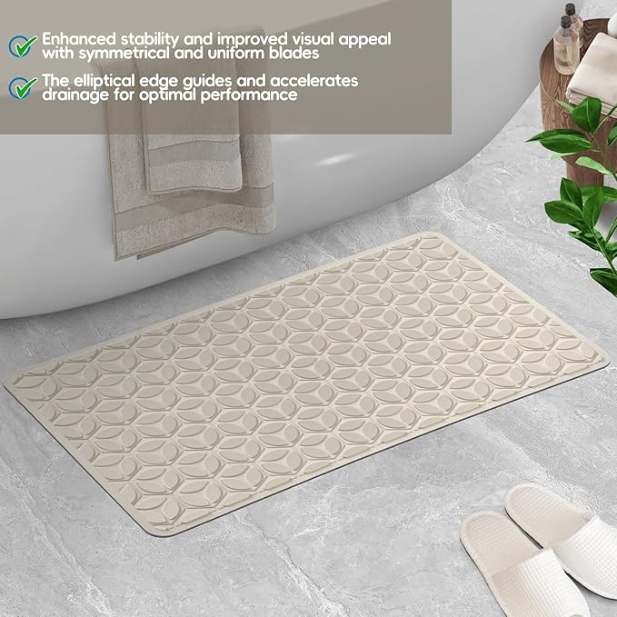 Bathtub Mat Non Slip with Suction Cups - 100% Rubber Bathroom Mat Textured for Bath Tub Shower Safety - Soft on Touch - BPA/PVC Free - Pet Dog Bath Mat - Machine Washable - 16 × 28 Inch（Beige）