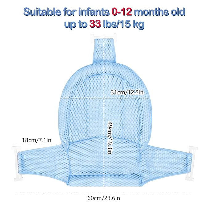 Colorlife Baby Bath Seat Support Net Infant Bathing Seat Support Mat, Adjustable Comfortable Non-Slip Three-Pointed Baby Shower Net Bathtub Sit Up Mesh for Newborn 0-12 Months-Light Blue(No Bathtub)