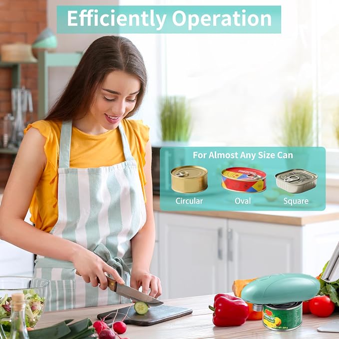 Can Opener Electric - Upgraded One-Touch Automatic, Smooth Edge, USB-C Rechargeable, Perfect for Seniors (Green)