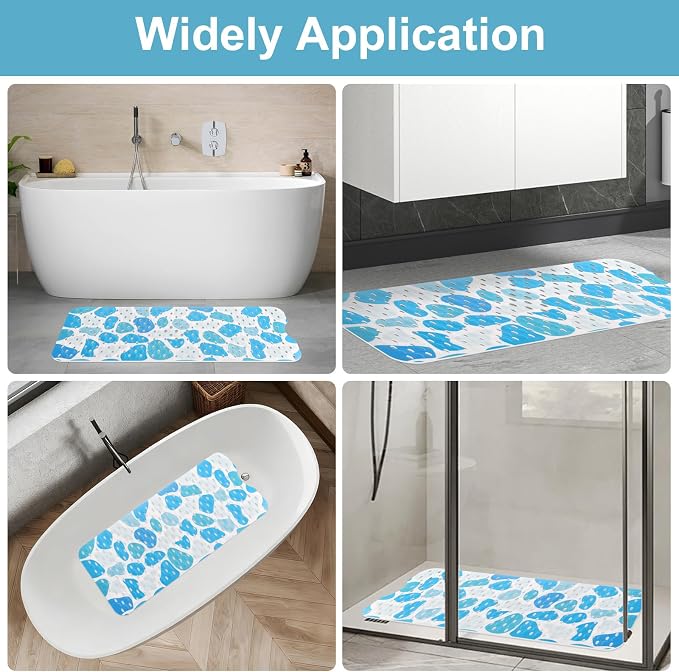 Shower Mat Non Slip, Yonala Premium Anti Slip Stylish Bath Tub Mat, 40 x 16 Inch Extra Large Bathtub Mat with Suction Cups and Drain Holes, Machine Washable