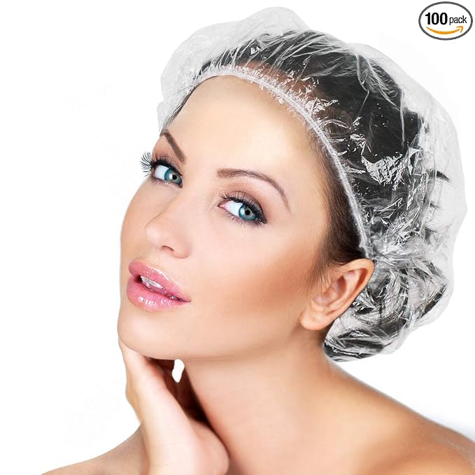 Disposable Shower Caps 100 Pcs - Multi-Purpose Thickening Elastic Bath Cap Plastic Waterproof Clear Shower Caps Bath Shower Hair Caps Women Spa,Home Use, Hotel and Hair Salon, Portable Travel(18.1")
