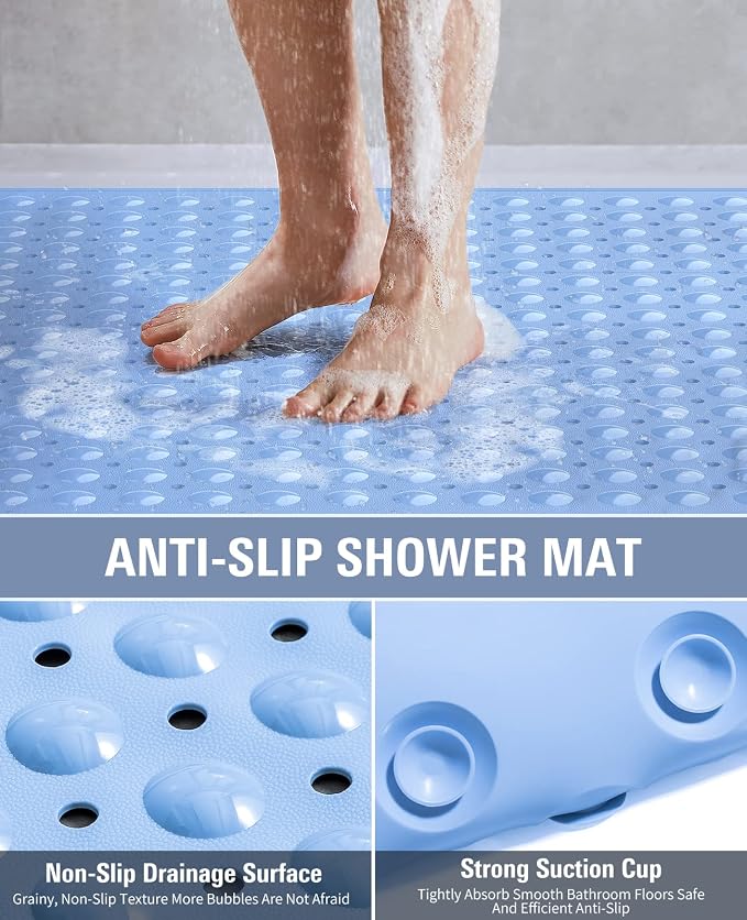 Yolife Extra Large TPE Shower Mat, 47.2" L x 31.5" W Anti Slip Bath Mat with Drain Holes and Suction Cups, Large Size Mat More Suitable for Shower Stall, No Odor, Heavy Mat