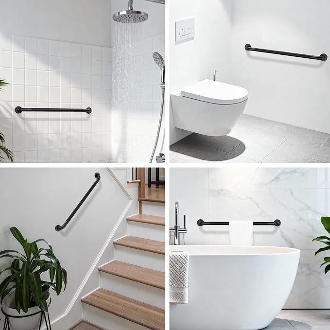 Black Grab Bar 32 Inch, iHansee Anti-Slip Bathroom Grab Bar w/Knurled Grip, Stainless Steel Safety Handrail for Toilet Bathtub Shower, Wall Mounted Matte Black Handicap Bars Handle for Senior Elderly