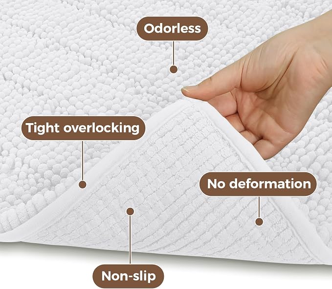 Bcoimo Large Bathroom Rug, Chenille Bath Mat with High Low Pile Design, Soft Absorbent Non Slip Bath Rug, Machine Washable Quick Dry Mat for Shower, Tub, Sink and Vanity