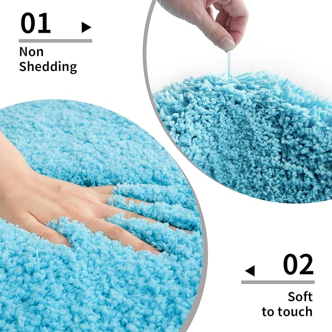 Disolla Sky Blue Bathroom Rug 20x32 - Non-Slip Plush Thick Bath Mat, Highly Absorbent & Ultra Soft Fluffy Floor Mat, Machine Washable for Shower and Tub