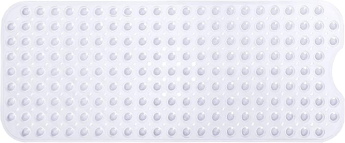 Extra-Long Non-Slip Bathtub & Shower Mat 39”x16” (Smooth/Non-Textured Tubs Only) Safe, Clean, Machine-Washable, Superior Grip&Drainage, Vinyl, Transparent Clear