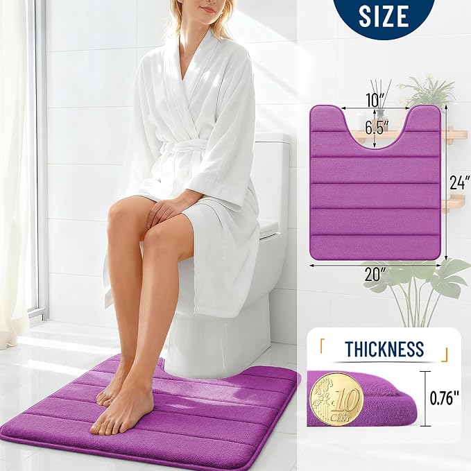 OLANLY Memory Foam Toilet Rugs U Shaped 24x20, Super Soft Absorbent Contour Bath Rugs, Quick Dry, Machine Washable Toilet Mat, Bathmat Floor Carpet, Bathroom Home Decor Accessories, Purple