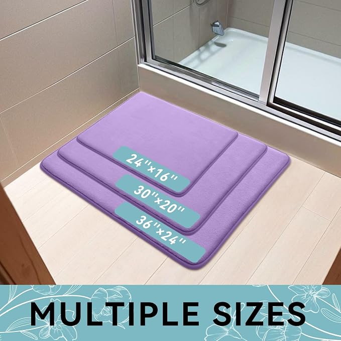 Smiry Memory Foam Bath Mat 24x16, Extra Soft and Absorbent Bathroom Mats, Non Slip Washable Carpet for Floor, Shower and Tub, Purple