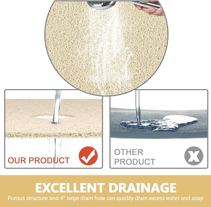 Shower Mat Non Slip: 32 x 24 Inch Extra Large Loofah Shower Mats for Inside Shower - Anti Slip Shower Stall Matt with Drain Hole in Middle