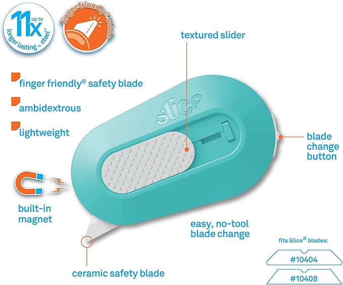 Slice Mini Box Cutter | Manual Retracting | Safe Ceramic Box Cutter Lasting 11x Longer than Metal | Box Opener | 2 Pack | Mint