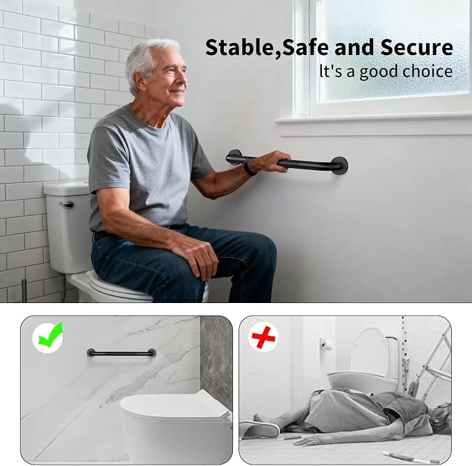 20 Inch Anti Slip Shower Grab Bar, ZUEXT Matte Black Finish Stainless Steel Bathroom Grab Bar, Knurled Bathroom Balance Bar,Safety Hand Rail Support,Handicap Elderly Injury Senior Assist Bath Handle