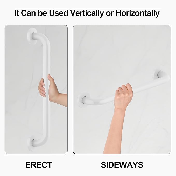 16 Inch Grab Bar 304 Stainless Steel Anti-Slip Bathroom Safety Handrail Wall Mount Assist Grip for Elderly Handicap Bathtub Shower Toilet, GB-4023-WH, White