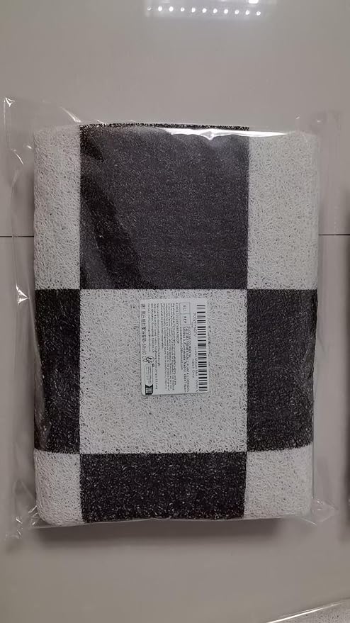 Square Loofah Shower Stall Mat 24"x24", Quick Drying Shower Mats with Drain, PVC Loofah Bath Mat for Wet Room & Bathroom Floor, Soft Textured & Elderly Safe, Washable & Resistant, Black Checkered