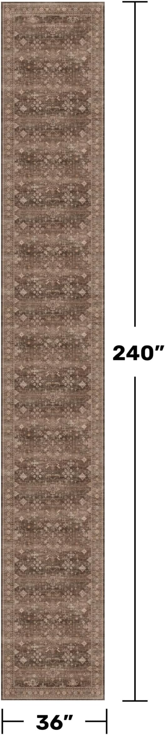 Hazo Haus Brown Washable 3x20 Extra Long Hallway Runner Rug, Neutral Boho Large Kitchen Floor Rug Indoor, Non-Slip Stain & Fade Resistant, Vintage Dark Earthy Taupe Floral Décor (3x20 Brown)