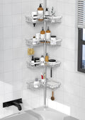 KEGII SUS304 Corner Shower Organizer, Stainless Steel Tension Pole Corner Bathroom Caddy, No Drilling Required Adjustable Shower Shelf for Inside Showers, Silver