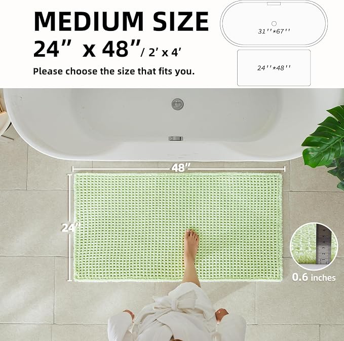 TYUU Waffle Bath Mat, Boho Bathroom Rugs Non Slip Washable Super Absorbent Quick Dry Cute Bath Mat Farmhouse Bathroom Decor, 48"x24" Pale Green