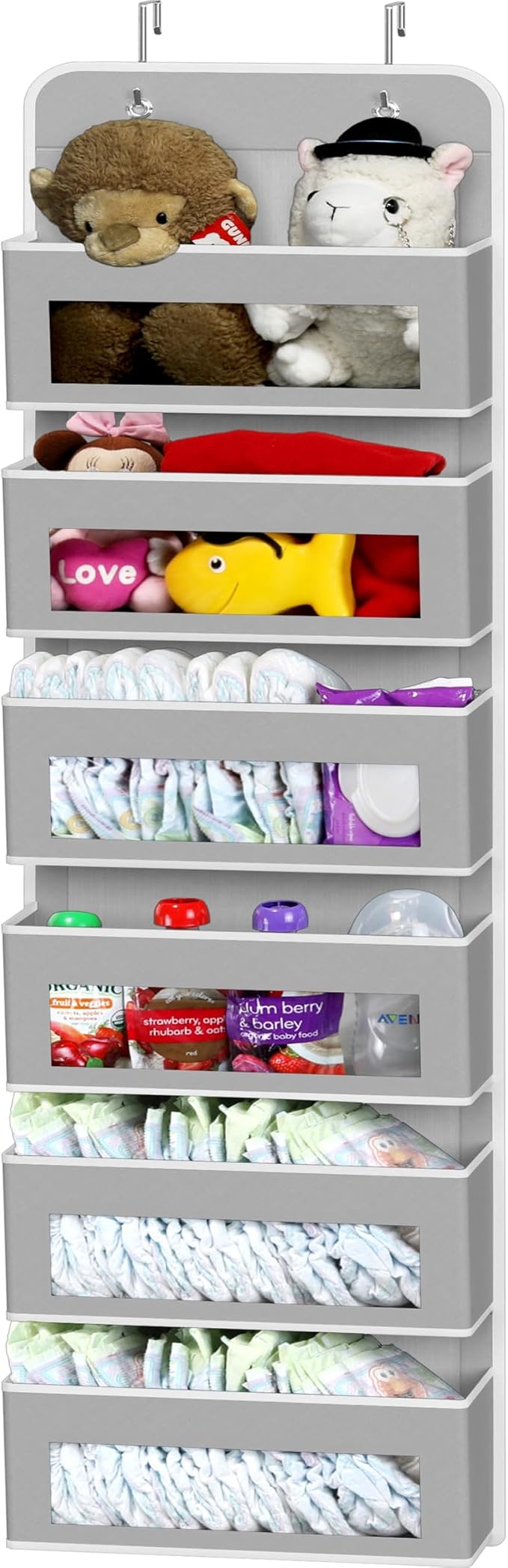 Simple Houseware 6 Clear Window Pocket Over Closet Door Storage Hanging Organizer for Bedroom, Bathroom, Pantry, Gray