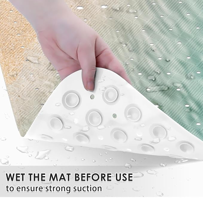 Starfish Summer Beach Bath Mat Non Slip, Sea Shell Ocean Fish 40 X 16 Inch Extra Long Bathtub Shower Mat for Tub Anti Slip with Suction Cups and Drain Holes for Kids Adults Elderly