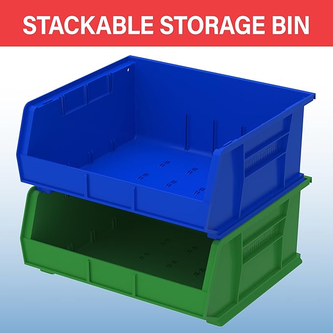 Akro-Mils 30250 AkroBins Plastic Storage Bins, Space-Saving Stackable Bins for Garage, Pantry, Craft Organization, 15" x 16" x 7", Black, 6-Pack