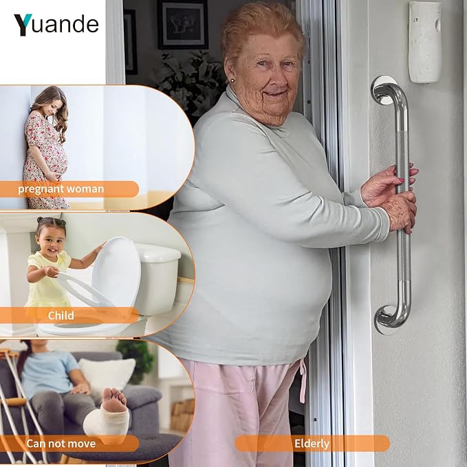 4 Pack 24 Inch Shower Grab Bar, YuanDe Chrome Bathroom Grab Bar Handle w/Anti-Slip Knurled Grip, Stainless Steel Bath Balance Bar,1.25" Diameter Safety Hand Rail Support,Handicap Injury Elderly Senior