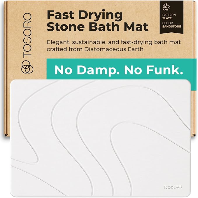 TOSORO - Stone Bath Mat Diatomaceous Earth Shower Mat Non-Slip Super Absorbent Diatomite Stone Bath Mats for Bathroom Floor Quick Drying Natural Easy to Clean (23.5 x 15) - Sandstone