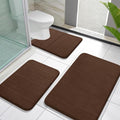 Yimobra Memory Foam Bath Mat Set 3 Pieces- Super Soft Absorbent Quick Dry Bathroom Rug Sets, Machine Washable Non Slip Floor Carpet for Tub Shower, Vanity & Toilet Base, Brown