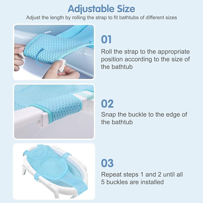 Colorlife Baby Bath Seat Support Net Infant Bathing Seat Support Mat, Adjustable Comfortable Non-Slip Five-Pointed Baby Shower Net Bathtub Sit Up Mesh for Newborn 0-12 Months-Light Blue(No Bathtub)