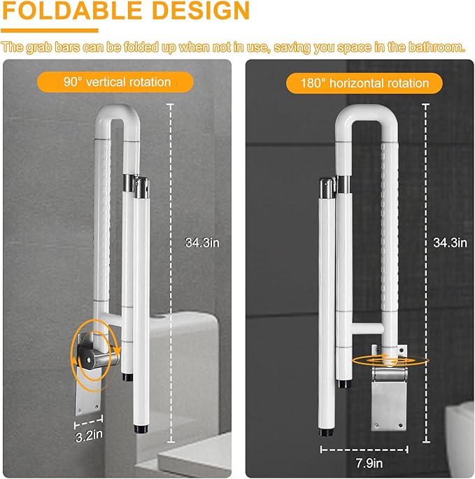 YUCHENGTECH Foldable Toilet Grab Bar 29.5 INCH Flip Up Grab Bar Handicap Grab Bars Folding Toilet Safety Rails for Bathroom with Leg Anti-Slip for Elderly Disabled Pregnant